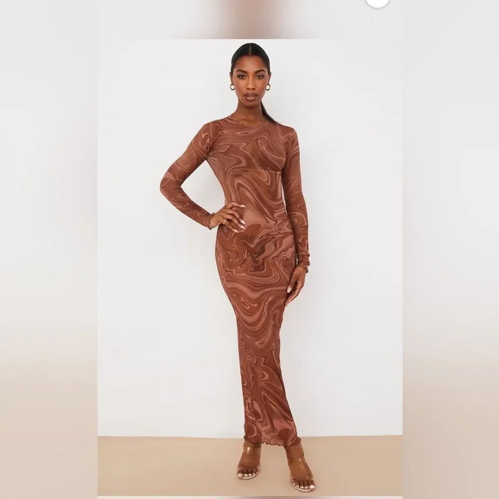 House of CB Severine Cocoa Swirl Print Maxi Dress $120
